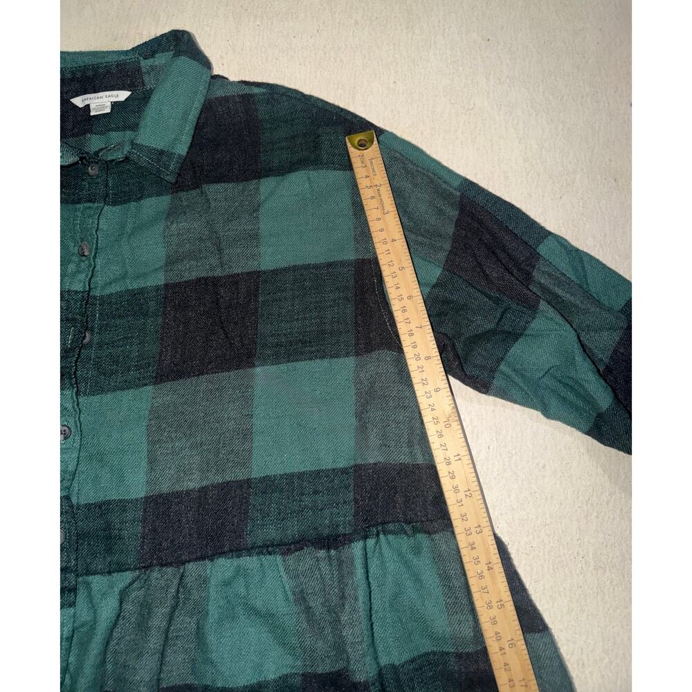American Eagle women’s black & green plaid oversized babydoll flannel - Picture 3 of 9